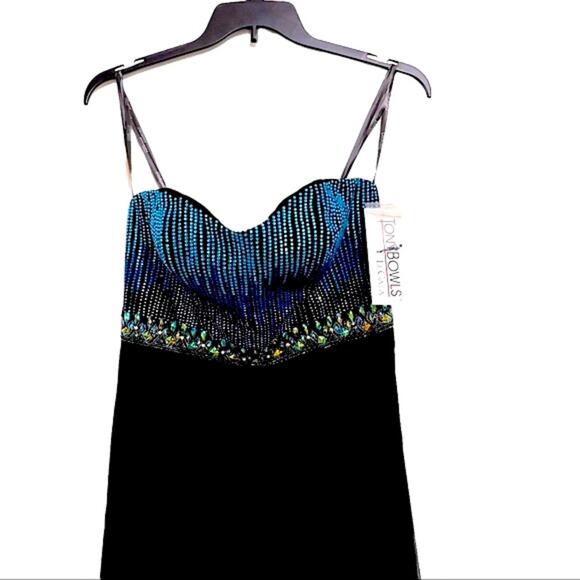 Tony Bowls Le Gala Beaded Blue/Black Sequins Iridescent Stones Formal Gown NWT - Picture 6 of 10